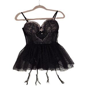 Victoria’s Secret 34C Lingerie Babydoll Push-Up Bustier Plunge Cups Lace & Mesh